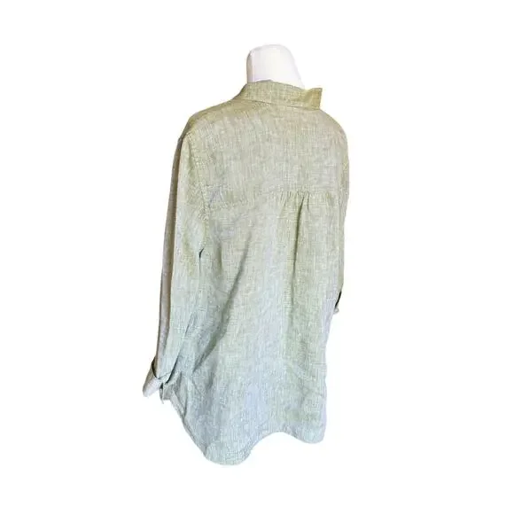 Chicos Fresh Chic Linen Shirt No Iron Women 3/XL Heathered Green Collared Button - Picture 5 of 11
